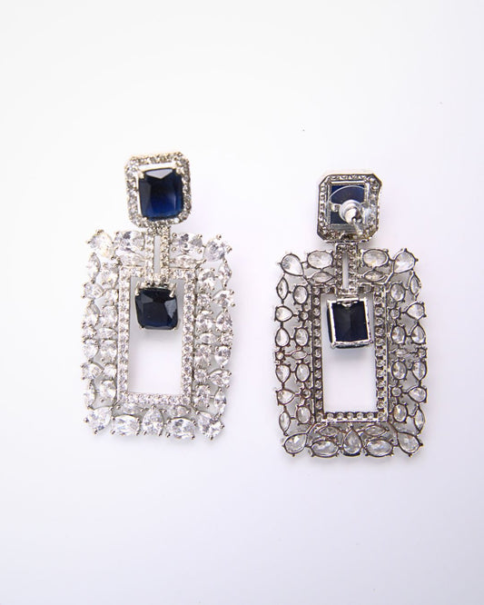 Royal Blue Drop Rectangular Cascade Earrings
