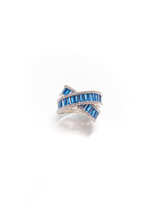 Aveline Cross Ring - Sapphire Studded Stones