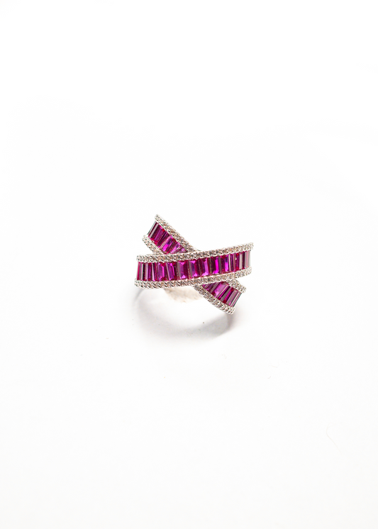 Aveline Cross Ring - Ruby Studded Stones