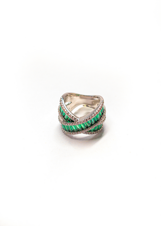 Aveline Cross Ring - Emerald Studded Stones