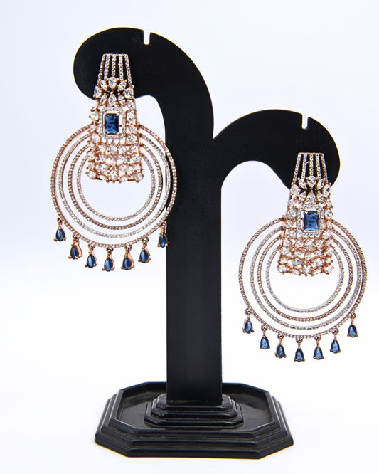 Rose Gold Circular Drop Earrings with Sapphire Accents |