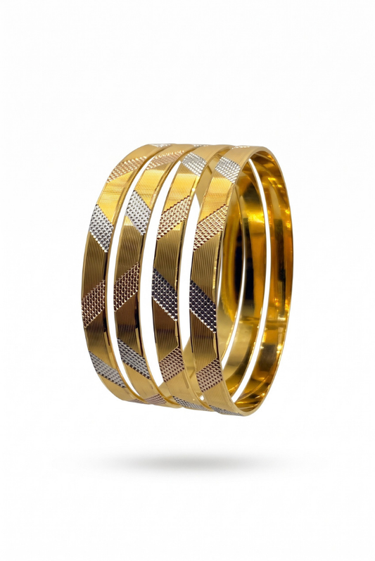 Tri-Tone Mosaic Textured Bangle Set