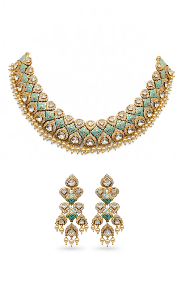 Celestial Mint Kundan Bridal Necklace Set