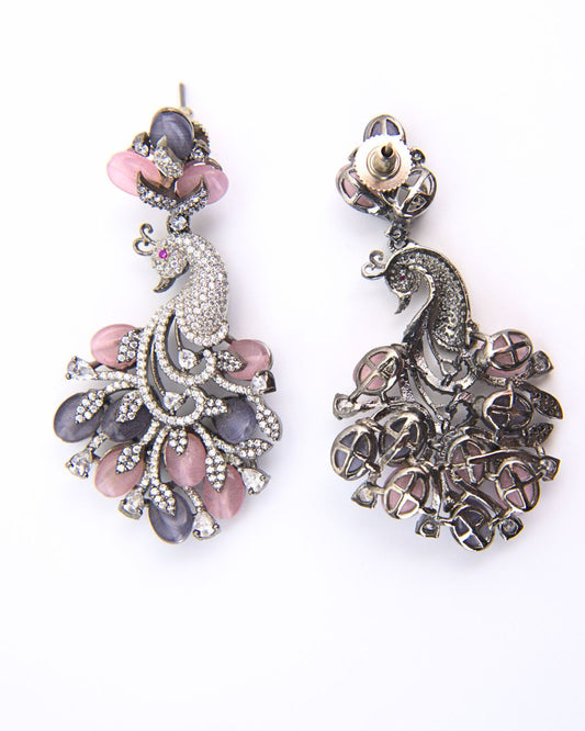 Artistic Silver-Plated Peacock Statement Earrings