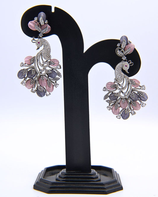 Artistic Silver-Plated Peacock Statement Earrings
