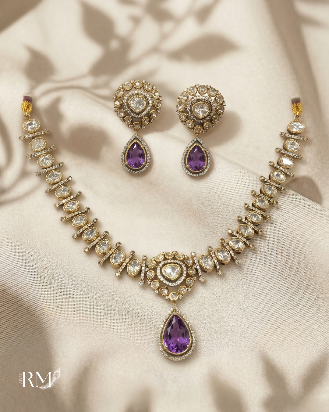 Amethyst Polki Necklace Set