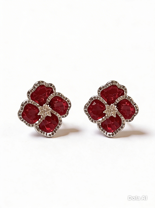 Velvet Ruby Flower Studs
