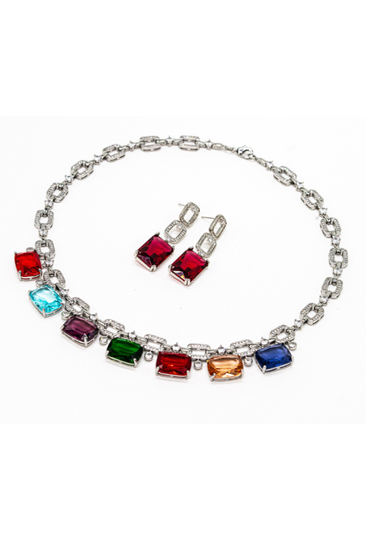 Multi Stone Cubic Necklace Set