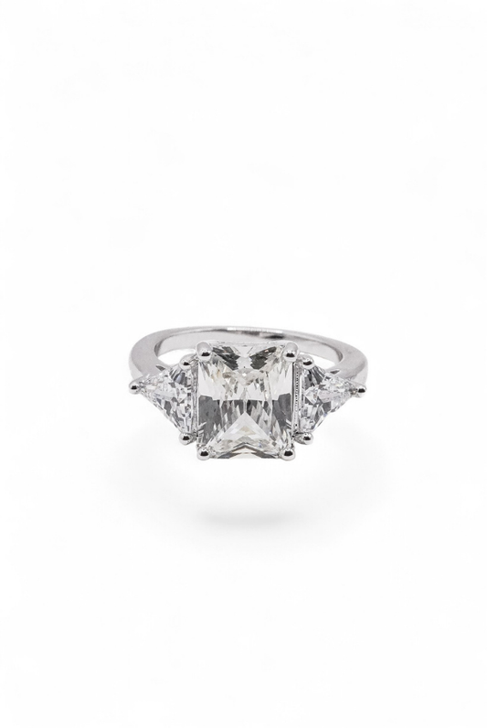 The Trinity Radiant — Radiant-Cut Diamond Three-Stone Ring with Trillion Side Stones