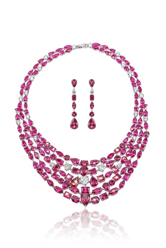 Ruby Cascade Statement Necklace Set