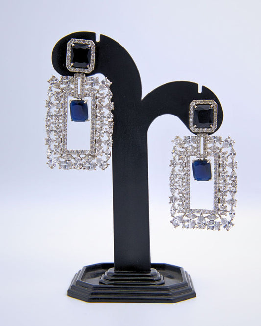 Royal Blue Drop Rectangular Cascade Earrings