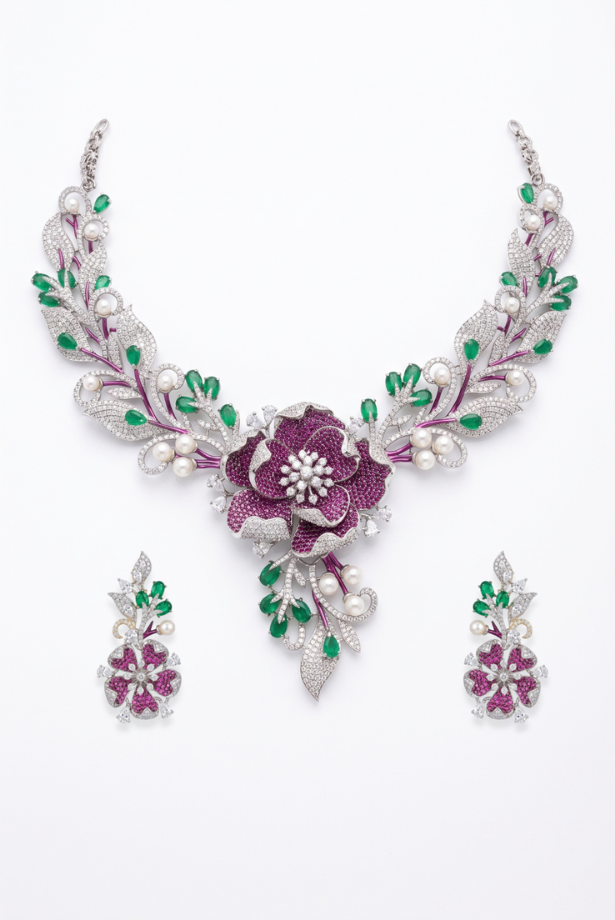 The Peony Bloom Rhodium-Tone Necklace Set