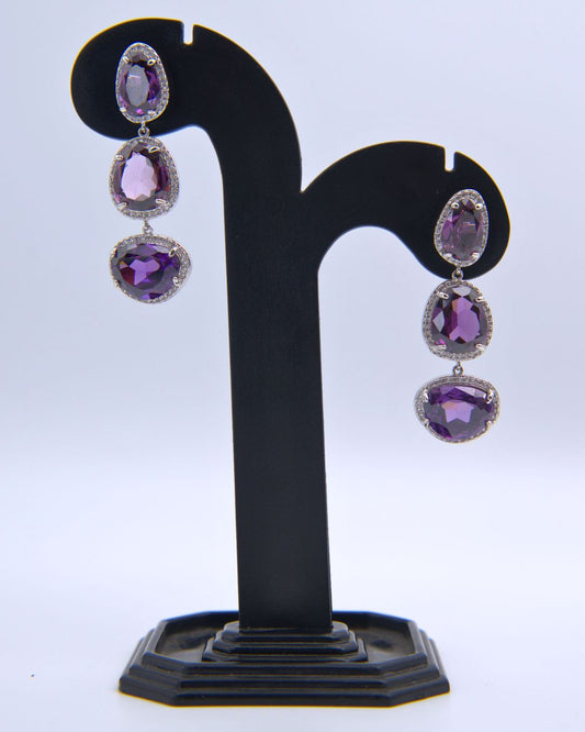 Triple Amethyst Drop Earring
