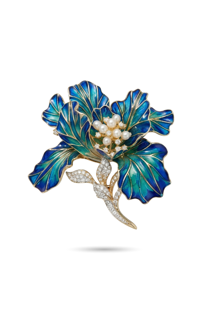 Blue & Green Floral Enamel Brooch