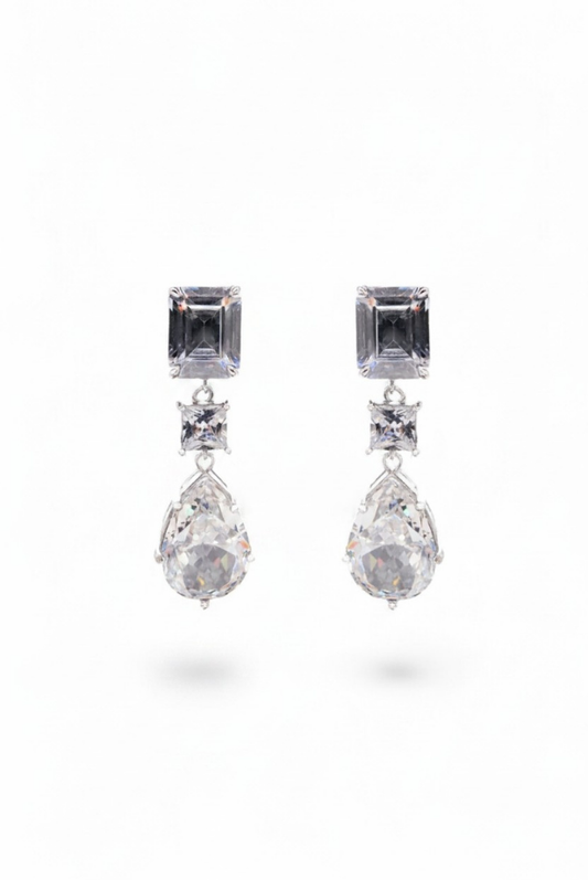 Emerald Cut Trio Drop Earrings