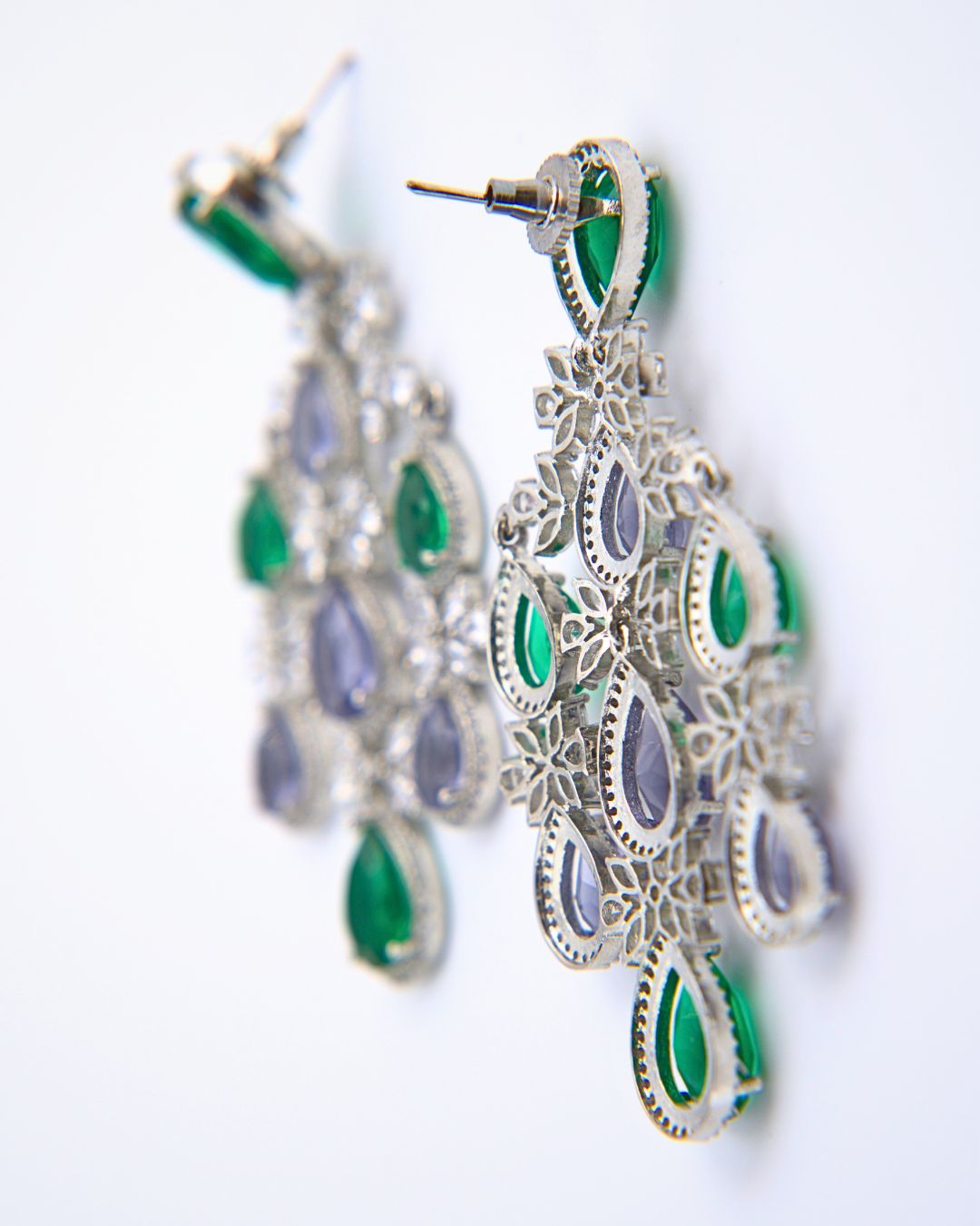 Emerald & Lavender Teardrop Chandelier Earrings