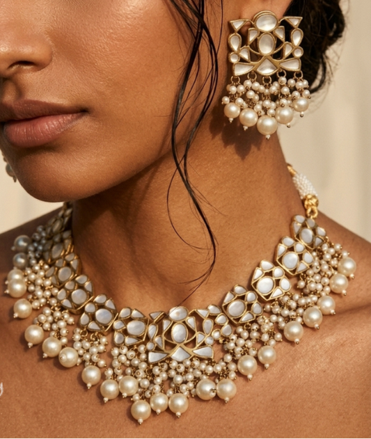 Mother of Pearl Pearl Fringe Choker Set