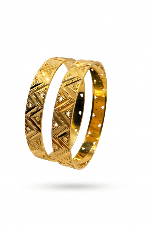 Gold Chevron Heritage Bangle Pair