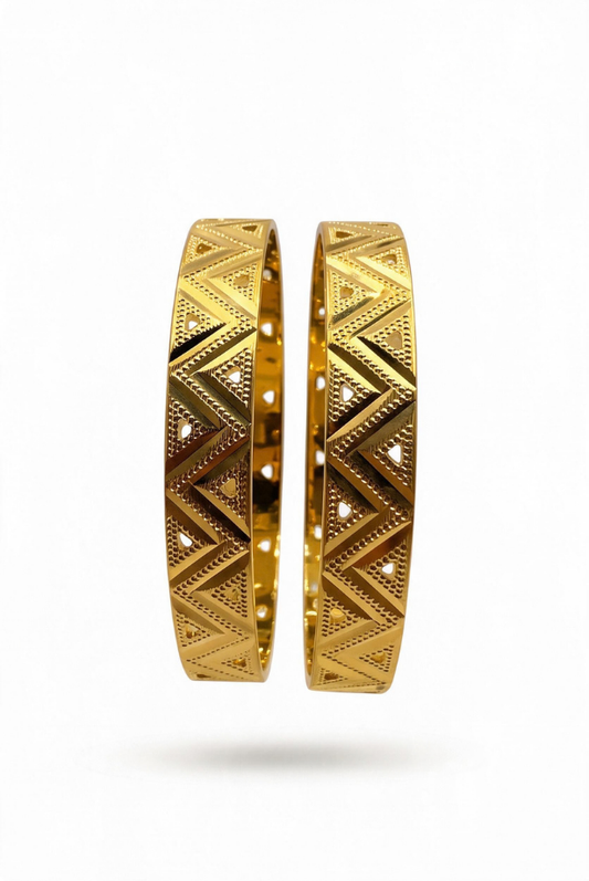 Gold Chevron Heritage Bangle Pair