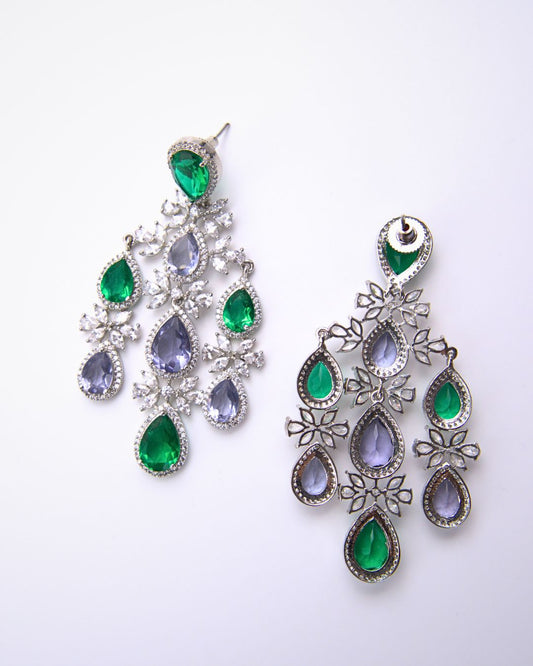 Emerald & Lavender Teardrop Chandelier Earrings
