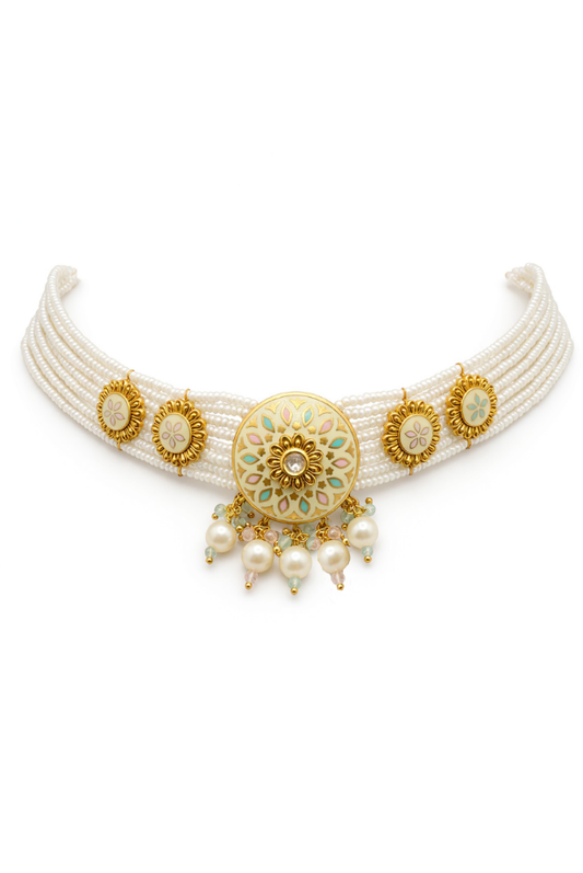 Pastel Mandala Pearl Choker Set