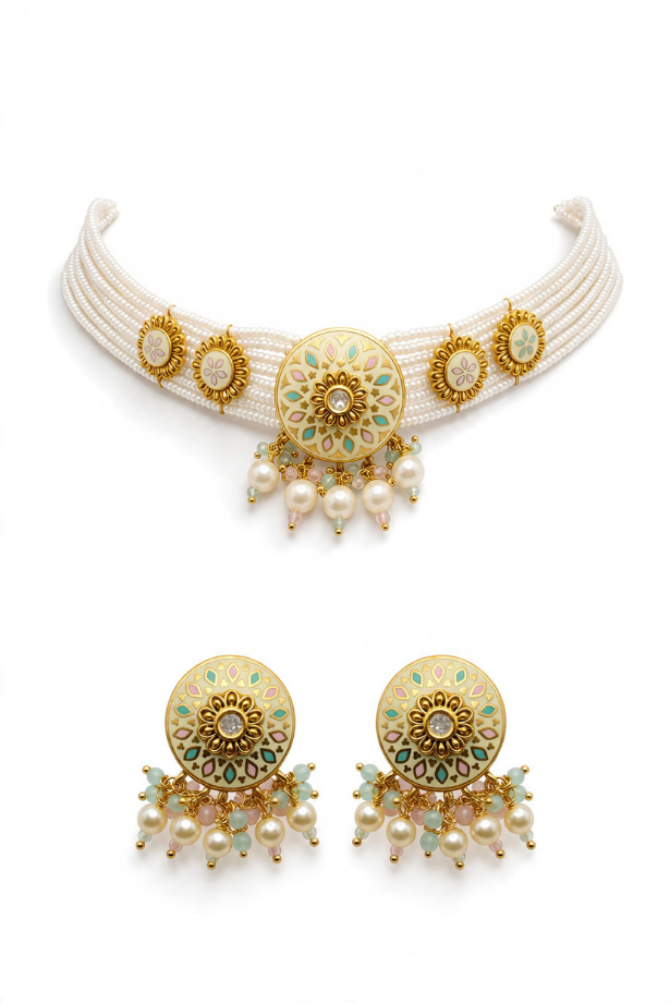 Pastel Mandala Pearl Choker Set