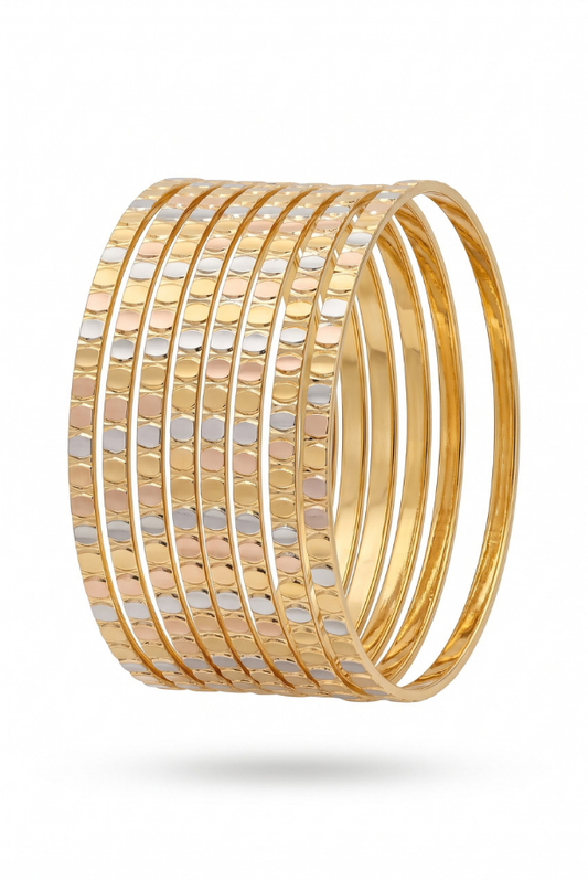 Tri-Tone Dappled Shine Bangle Stack