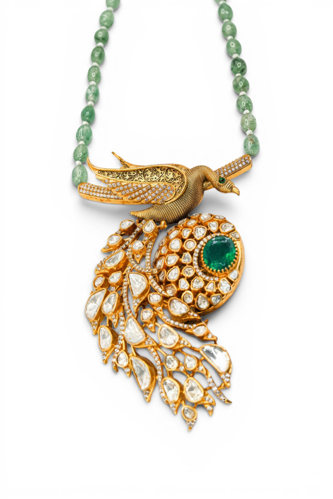 Peacock Emerald Polki Pendant Necklace