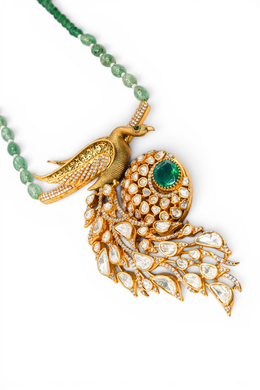 Peacock Emerald Polki Pendant Necklace