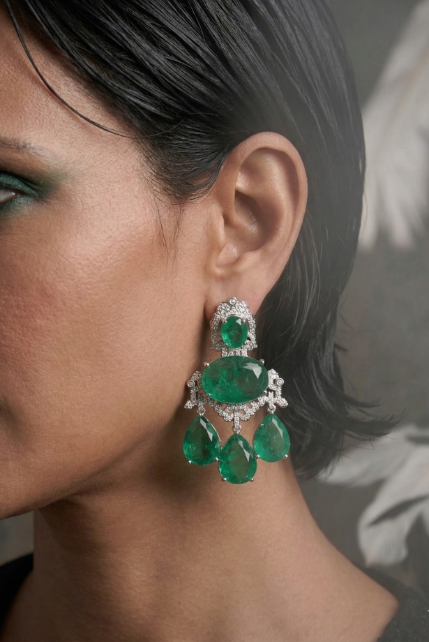 Bridal Pear Drop Emerald Necklace Set