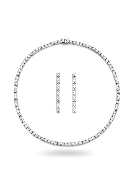Petite Silver Tennis Necklace & Earring Set