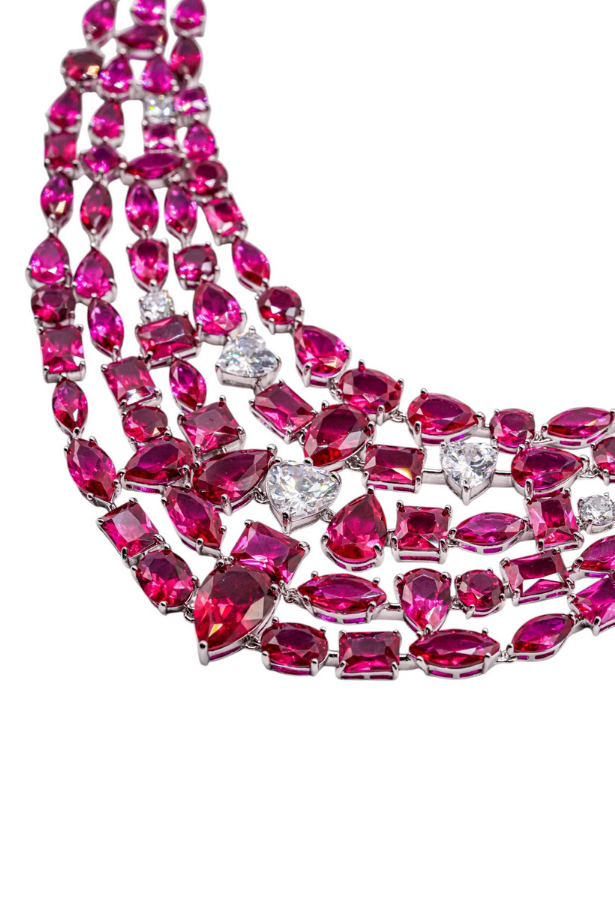 Ruby Cascade Statement Necklace Set