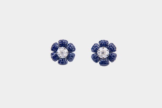 Sapphire Blossom Floral Stud Earrings,