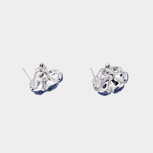 Sapphire Blossom Floral Stud Earrings,