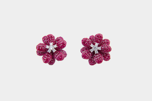 Ruby Frost Floral Stud Earrings