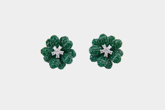 Green Snowbloom Floral Stud Earrings
