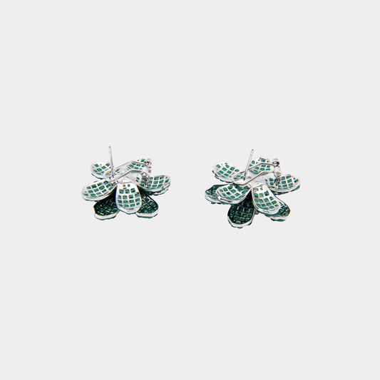 Green Snowbloom Floral Stud Earrings