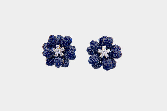 Navy Blue Snowbloom Floral Stud Earrings