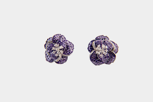 Royal Purple 3D Floral Stud Earrings