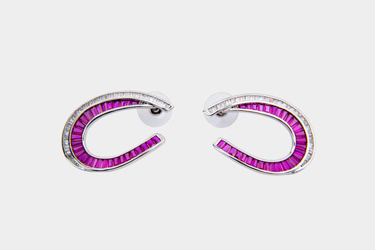 Fuchsia Pink Baguette Loop Earrings