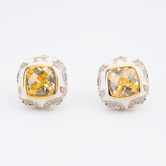 Citrine cushion-cut golden doublet stone Earrings