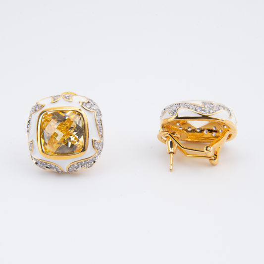 Citrine cushion-cut golden doublet stone Earrings