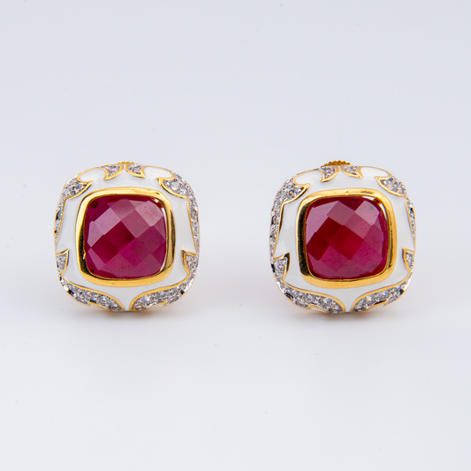 Ruby Meenakari cushion-cut doublet stone