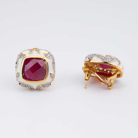 Ruby Meenakari cushion-cut doublet stone