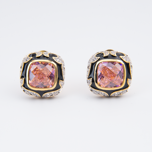 Black Meenakari Cushion-Cut Doublet Stone Earrings