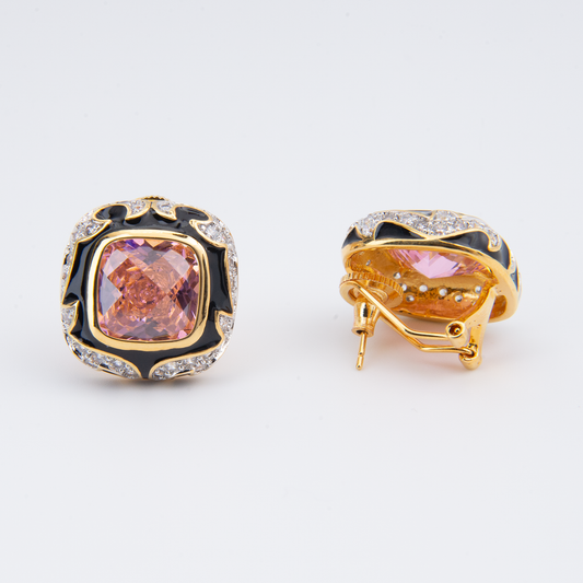 Black Meenakari Cushion-Cut Doublet Stone Earrings