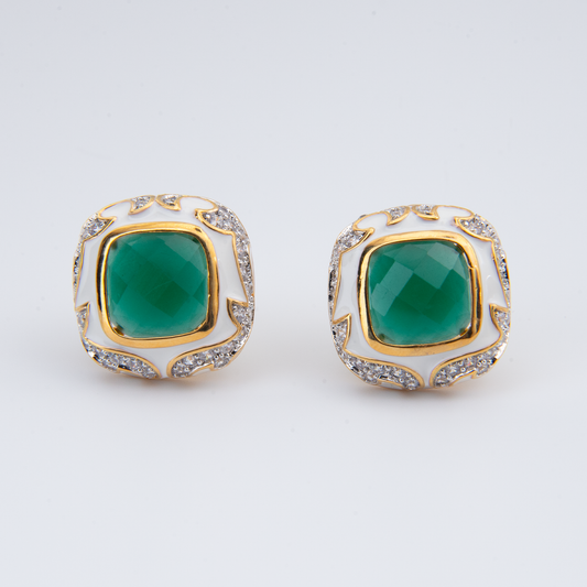 Emerald Cushion Cut Stud Earrings