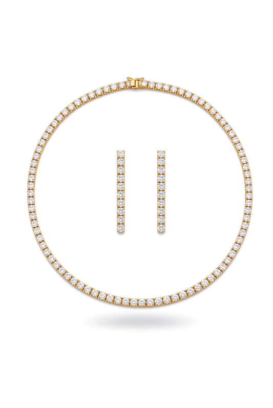 Golden Tennis Necklace & Earring Set