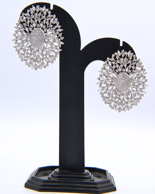 Radiant Round Silver-Toned Floral Burst Studs