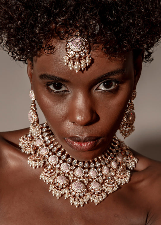 Exquisite Kundan Polki Pearl and Meenakari Bridal Set